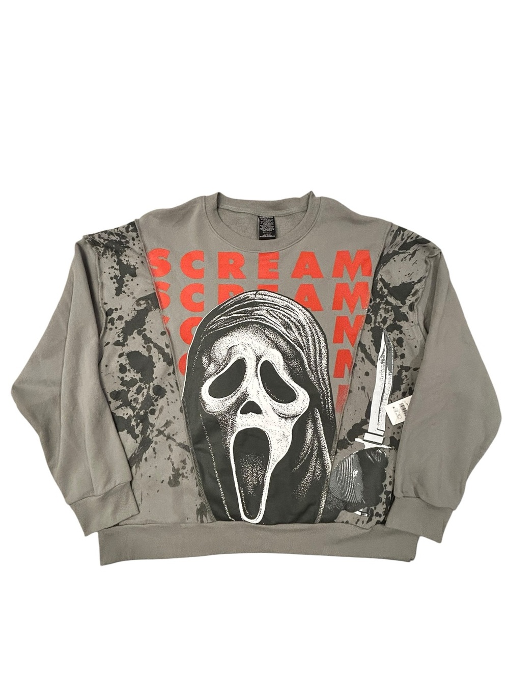 Ghost Face Scream Gray Graphic Crewneck Sweatshirt Men’s XL Horror Halloween NWT